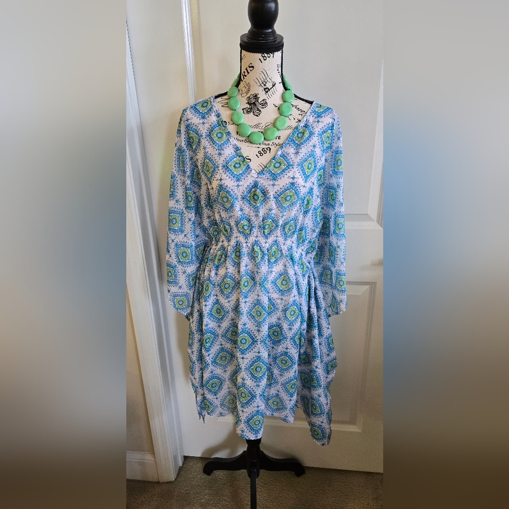 Chiffon Beach cover-up with carry bag Turquoise Pattern